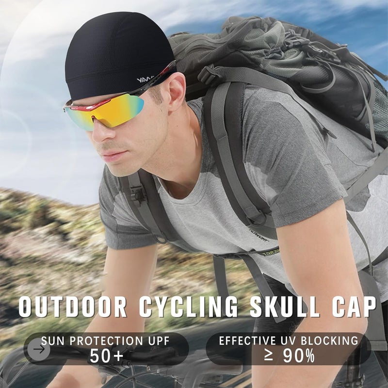 YANIKY Skull Cap Helmet Liners for Men- Soft Elastic Cycling Cap Motorcycle Skull Cap Beanie Wicking Cap Bicycle Running Hats - Image 3